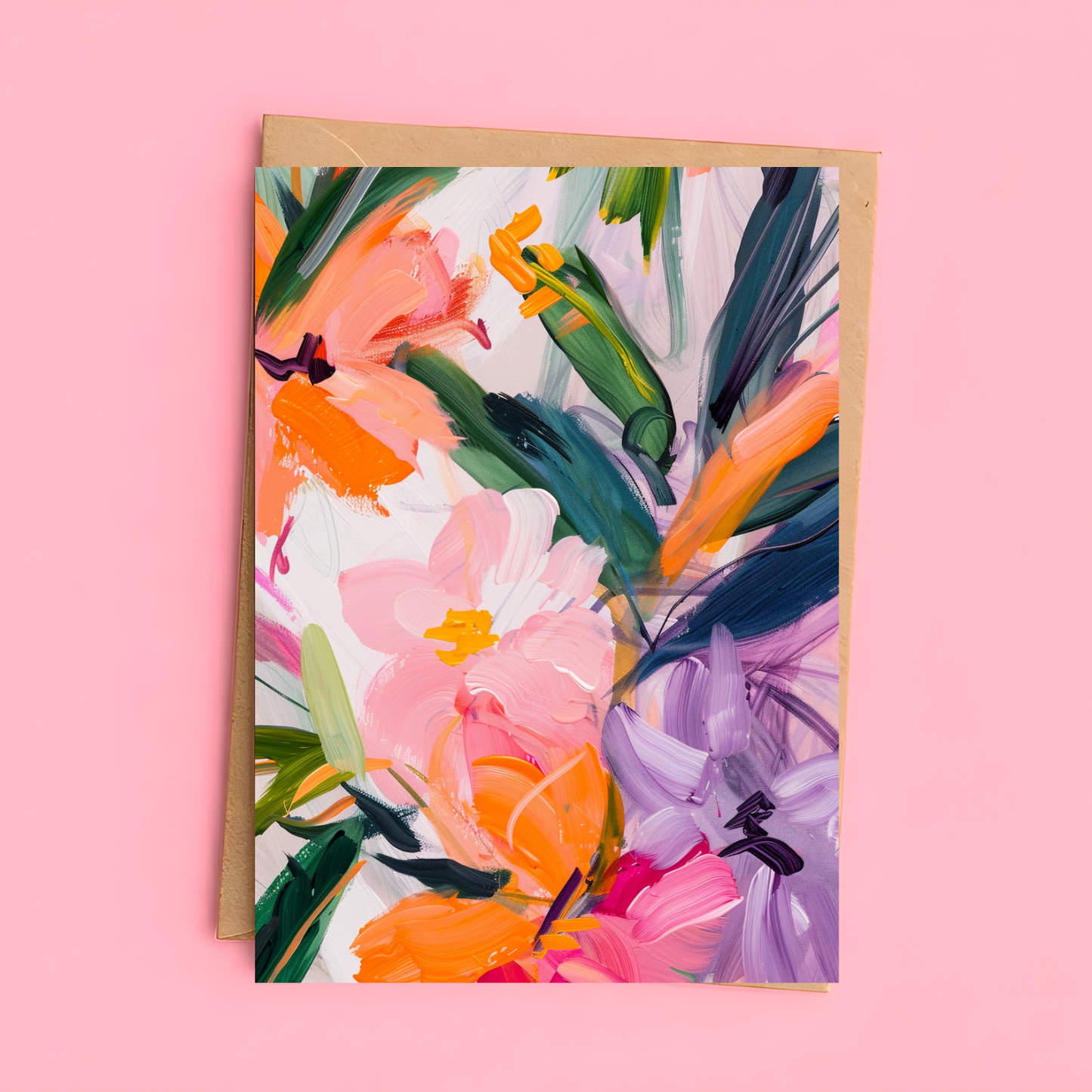 Moderne florale Postkarte mit handgemaltem Blumenmotiv – Kunstkarte in leuchtenden Farben
