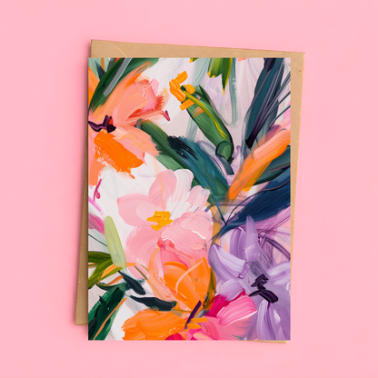 Moderne florale Postkarte mit handgemaltem Blumenmotiv – Kunstkarte in leuchtenden Farben