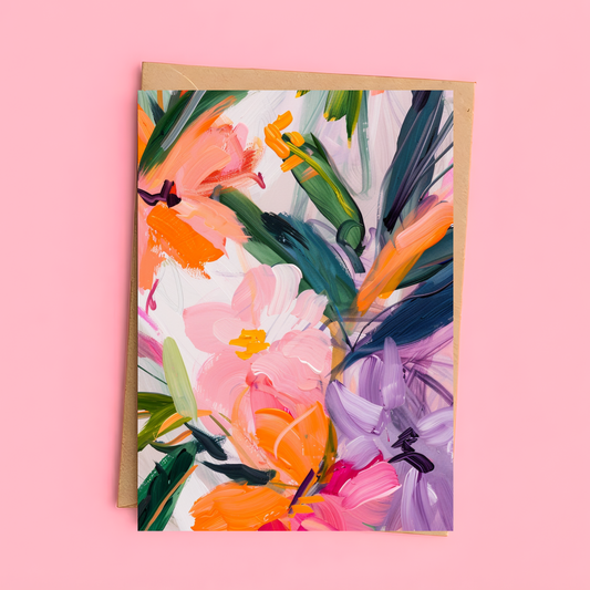 Moderne florale Postkarte mit handgemaltem Blumenmotiv – Kunstkarte in leuchtenden Farben