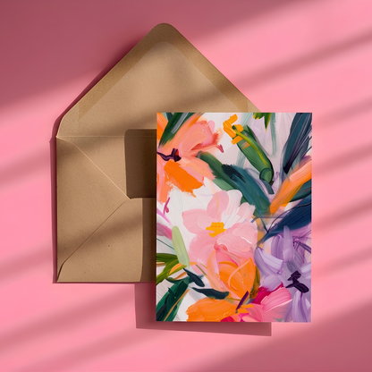 Moderne florale Postkarte mit handgemaltem Blumenmotiv – Kunstkarte in leuchtenden Farben