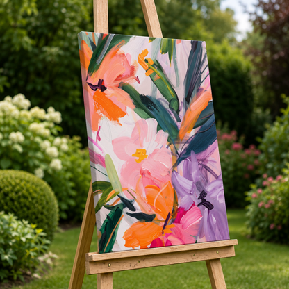 Moderne florale Postkarte mit handgemaltem Blumenmotiv – Kunstkarte in leuchtenden Farben