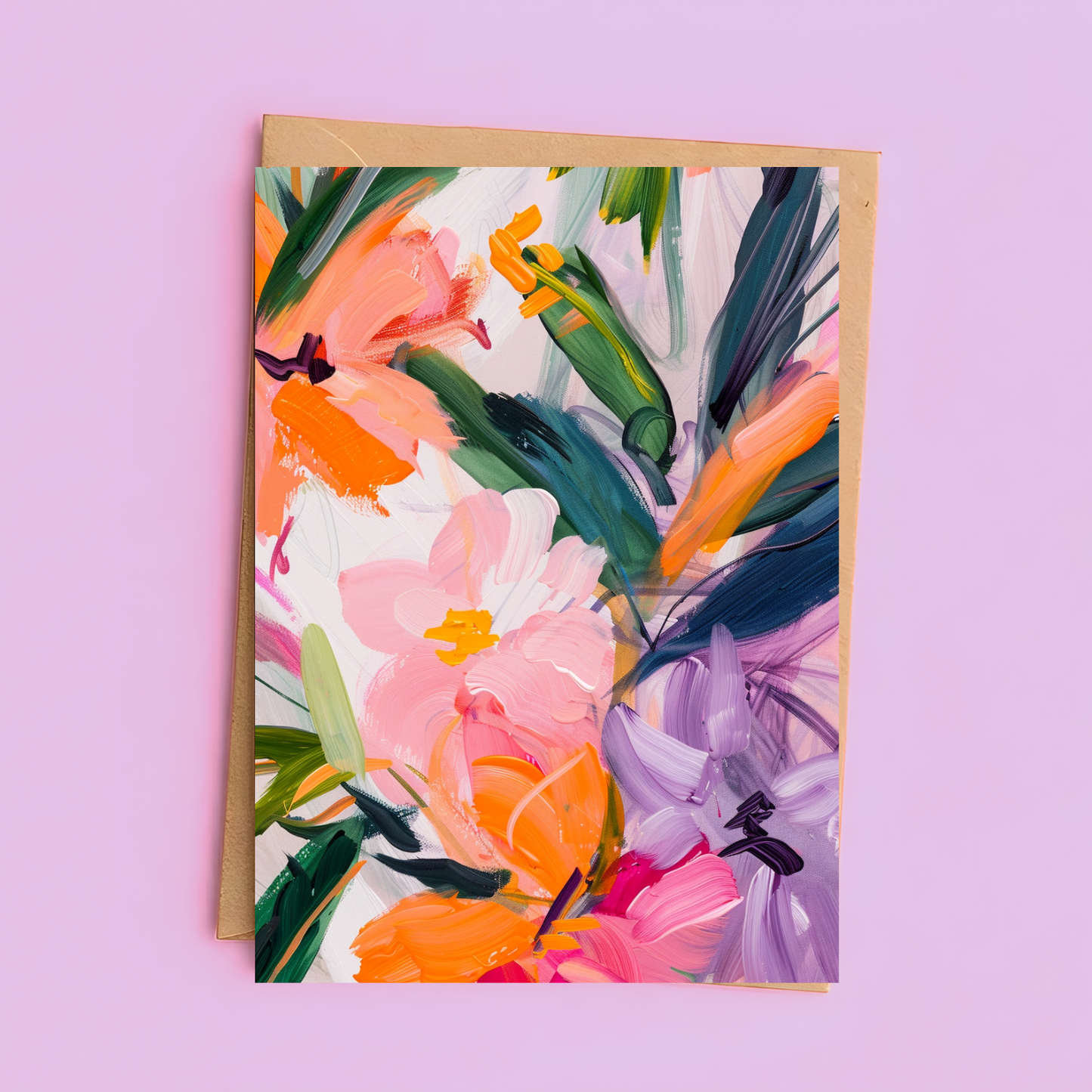 Moderne florale Postkarte mit handgemaltem Blumenmotiv – Kunstkarte in leuchtenden Farben